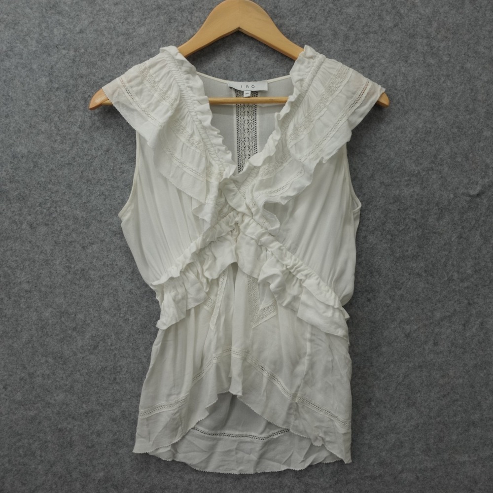 White Ruffled Blouse Women S IRO Paris Fitted Lace Trim Peplum Kess 36 Boho $393